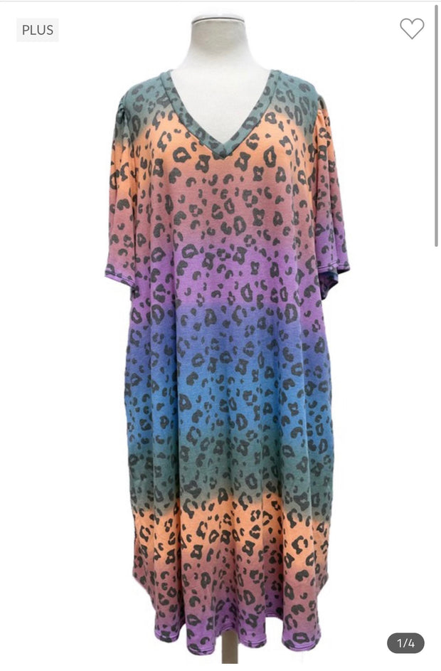 53 PSS-J {Rainbow Wishes} Blue Purple Animal V-Neck Dress EXTENDED PLUS SIZE 3X 4X 5X