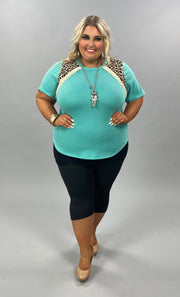 65 CP-T {Our Best Years} SALE!! Teal Top with Leopard Detail PLUS SIZE 1X 2X 3X