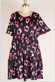 84 PSS-Y {Time For Beauty} Black/Pink Print Tiered Dress PLUS SIZE 1X 2X 3X