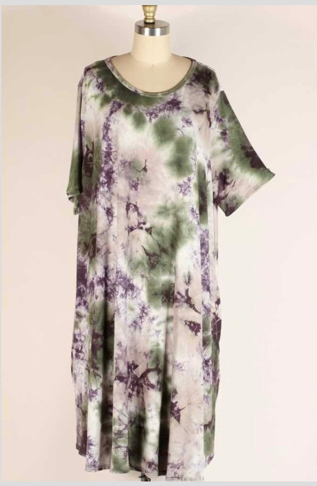 52 PSS-K {Sea At Night} Olive Gray Tie Dye Dress EXTENDED PLUS SIZES 3X 4X 5X