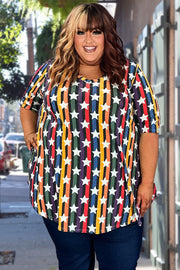 13 PSS-A {A Star Above} Rainbow Stripe Star V-Neck Top EXTENDED PLUS SIZE 3X 4X 5X