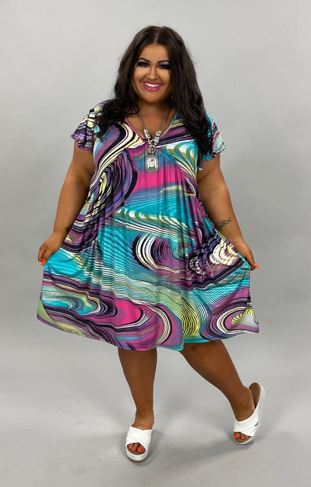 28 PSS-R {Down Under} ***SALE***Mint Swirl Print V-Neck Dress PLUS SIZE 1X 2X 3X