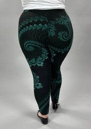 LEG-E  {For The Love} Black/Teal Print Leggings EXTENDED PLUS SIZE 3X/5X