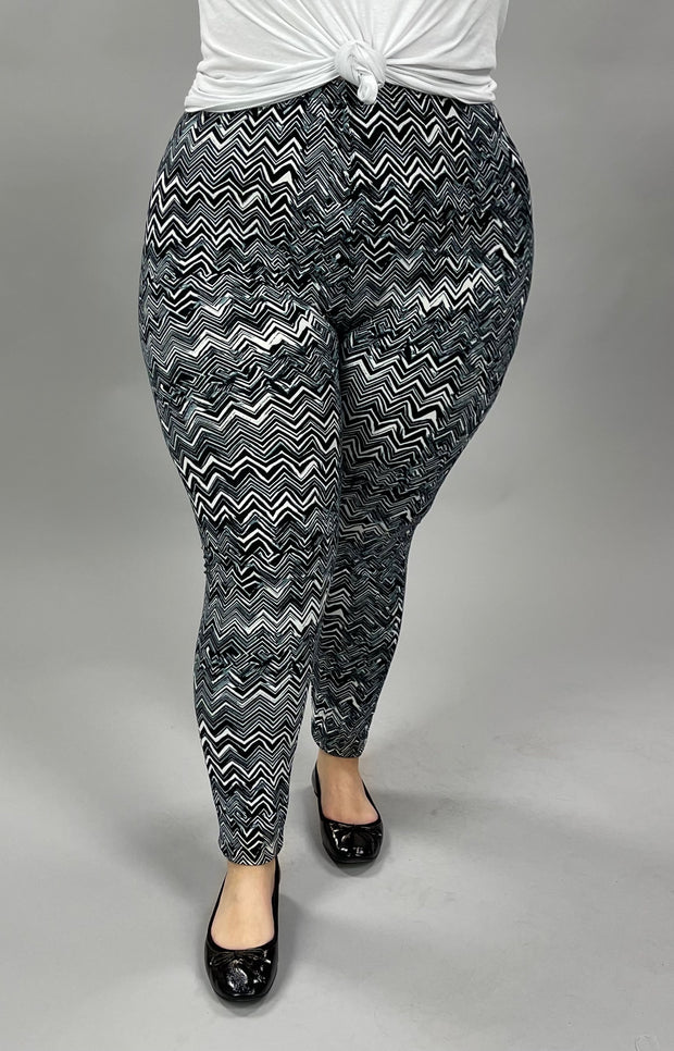 LEG-Z {Zigzagging Away} Black Zigzag Print Leggings EXTENDED PLUS SIZE 3X/5X