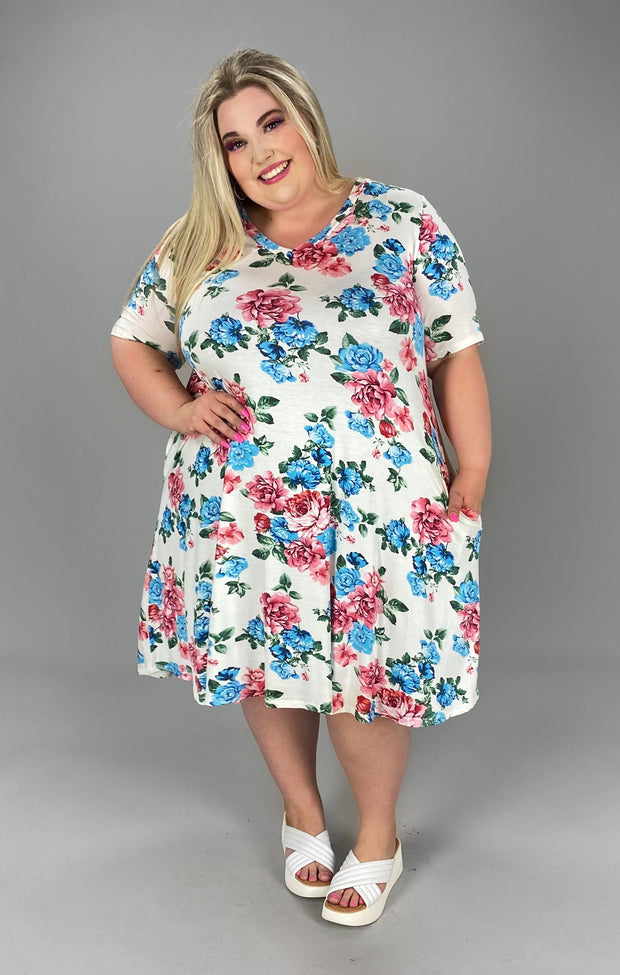 29 PSS-M {Rays Of Love} Ivory Floral V-Neck Dress EXTENDED PLUS SIZE 3X 4X 5X