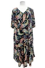 LD-Q {Peaceful Pause} Navy Paisley V-Neck Maxi Dress  CURVY BRAND!!!  EXTENDED PLUS SIZE 4X 5X 6X