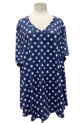14 PSS-E {Be A Star} Navy Star Print V-Neck Top EXTENDED PLUS SIZE 3X 4X 5X