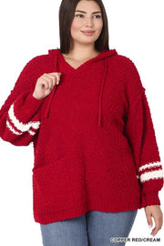 41 HD-F {Give It A Whirl} Dark Rust  SALE!!  Knit Hoodie w/Pocket PLUS SIZE 1X 2X 3X