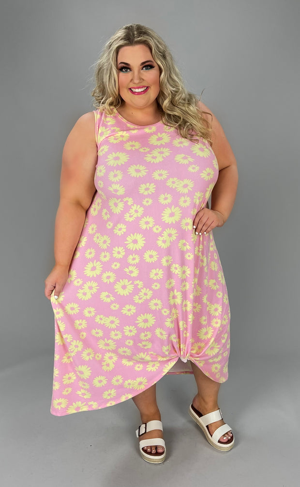 LD-Z {My Sweet Daisy} ***SALE***Pink Daisy Sleeveless Long Dress EXTENDED PLUS SIZE 4X 5X 6X