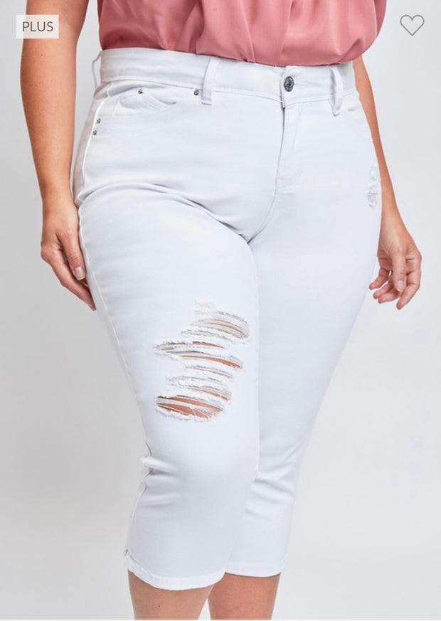BT-Q {Royalty For Me} White Ripped Capri Jeans EXTENDED PLUS SIZE 14 16 18 20 22 24