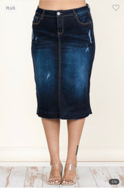 LEG-59 {Lighten The Mood} Dk Indigo Denim Distressed Skirt 1X 2X 3X