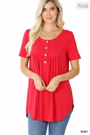 11 PSS-C {Right On Time} Ruby Red Short Sleeve Top PLUS SIZE 1X 2X 3X