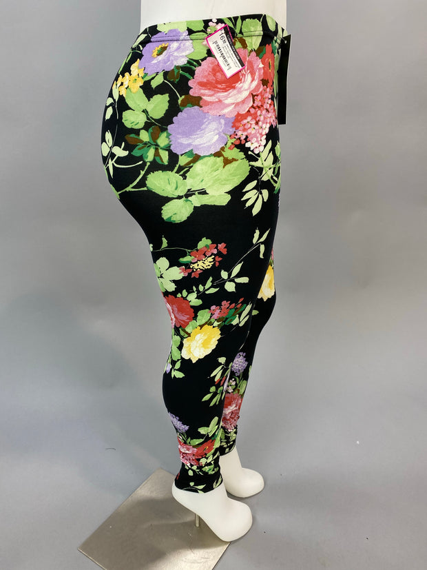 BIN 98  Springtime Floral Black Leggings  Floral Print PLUS SIZE