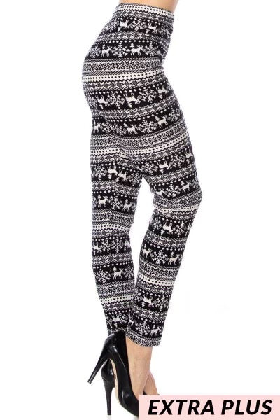 BIN-98 {Snowflake Time} Black  Snowflake  Leggings PLUS SIZE