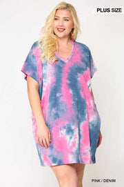 65 PSS-N {Sipping At Sunset} Pink Blue Tie Dye Tunic PLUS SIZE XL 1X 2X