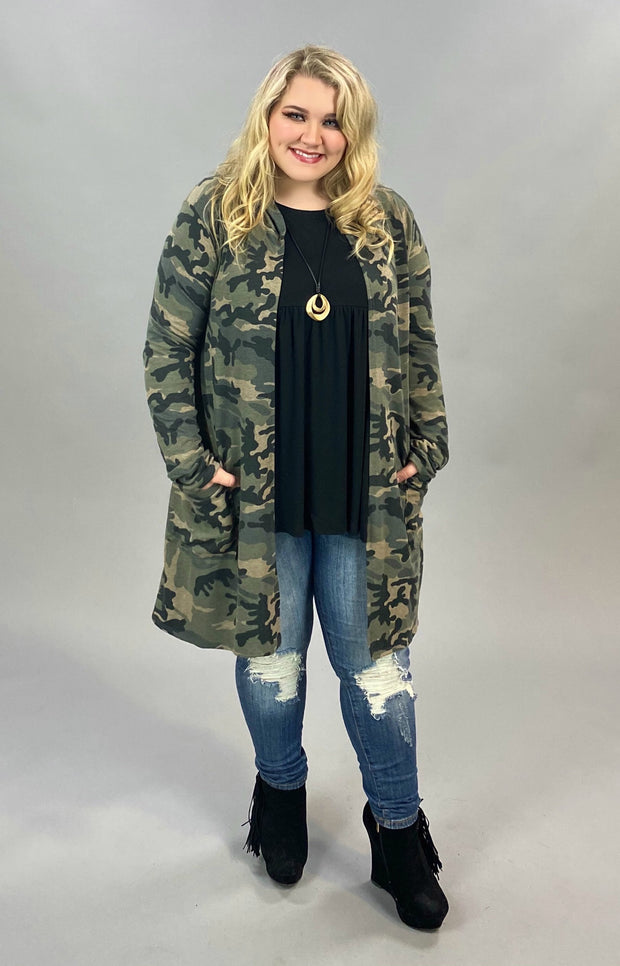 OT-Y {On Your Own} Olive Camo Hooded Cardigan  PLUS SIZE XL 2X 3X