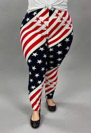 LEG-99  {My Flag Still Flies} Red White and Blue Leggings EXTENDED PLUS SIZE 3X/5X