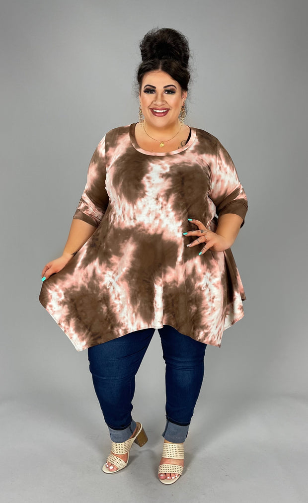 26 PQ-C {Full Of Love} Brown Shark Tail  Hem Tunic PLUS SIZE 1X 2X 3X