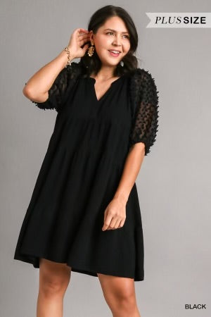 29 SQ-H {Style You Deserve} Umgee Black Swiss Dot Dress PLUS SIZE XL 1X 2X