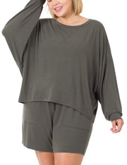 21 SET-H {The Good Life} Ash Gray Long Sleeve Short Set Plus Size 1X 2X 3x