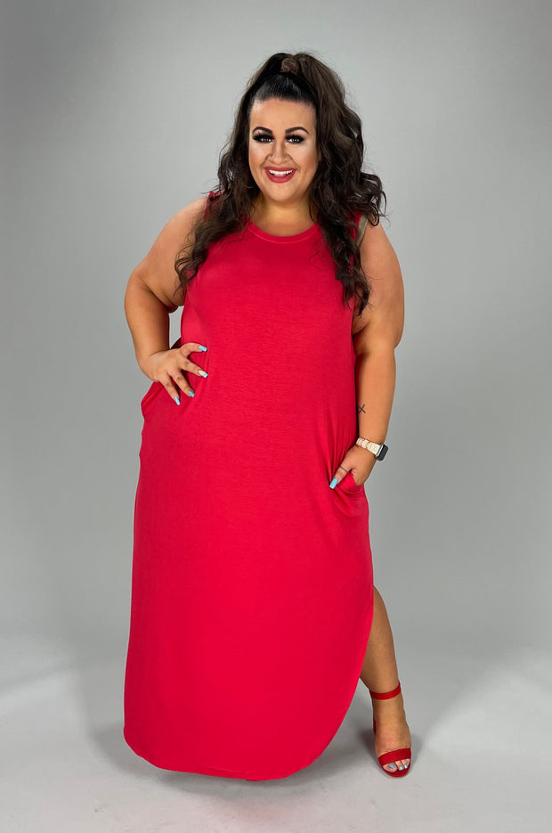 LD-O {Adoration} RUBY RED Sleeveless Maxi Dress PLUS SIZE 1X 2X 3X