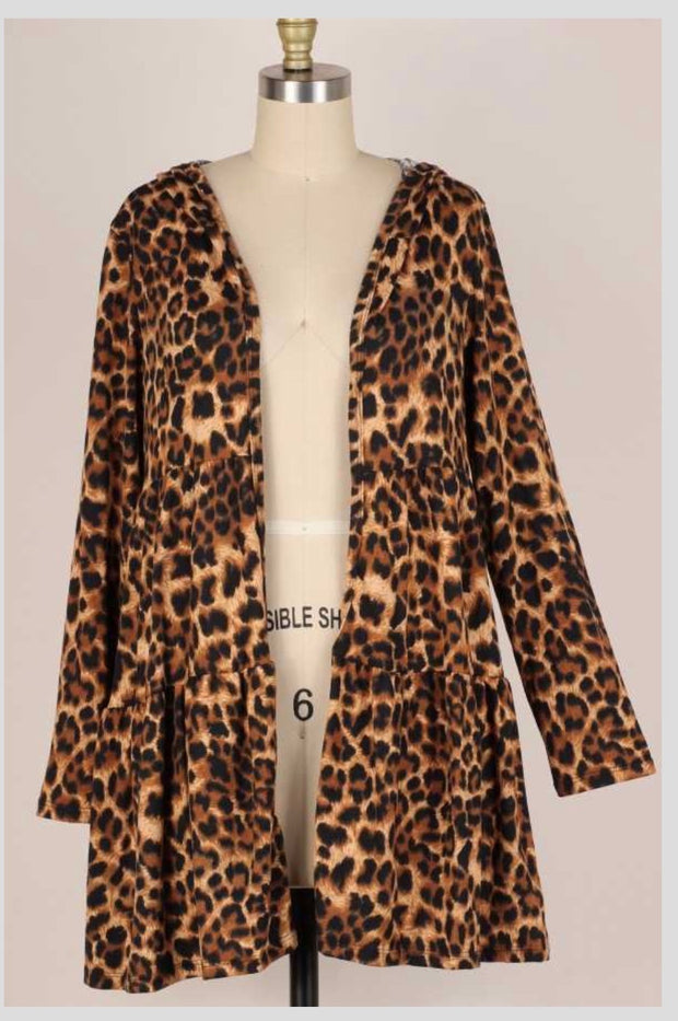 25 OT-J {Leopard Proud} Mocha Leopard Hooded Cardigan PLUS SIZE 1X 2X 3X