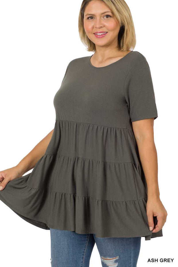 23 SSS-M {Calling Card} Ash Grey Tiered Top PLUS SIZE 1X 2X 3X