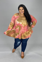 22 PLS-M {Pink Clouds} Pink Tie Dye V-Neck Top EXTENDED PLUS SIZE 3X 4X 5X
