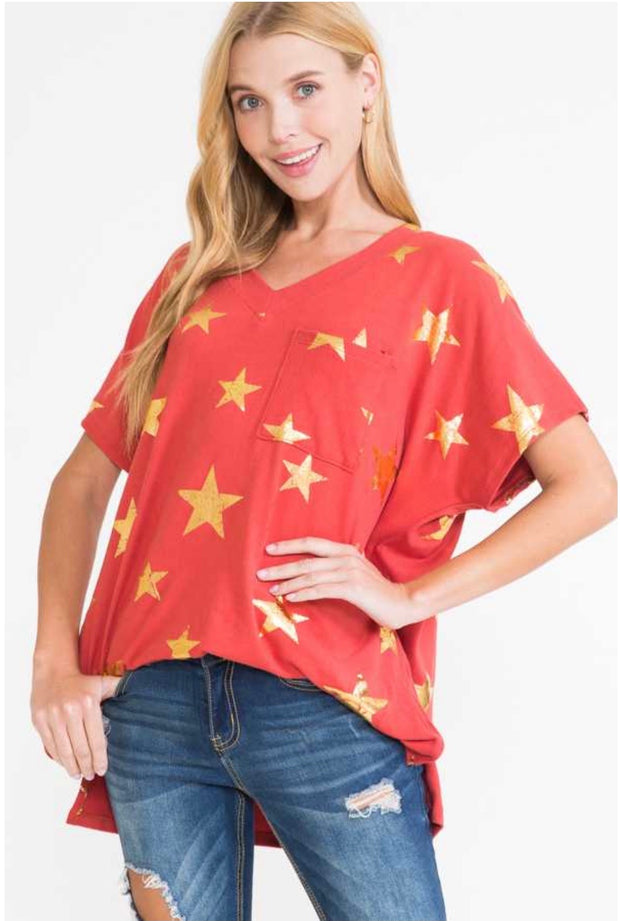 61 PSS-C {Hollywood Superstar} SALE!! V-Neck Top with Front Pocket PLUS SIZE 1X 2X 3X