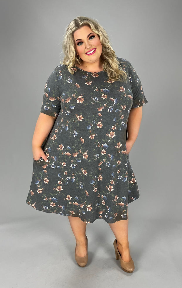 80 PSS-D {Soft Touches} Charcoal Floral Print Dress EXTENDED PLUS SIZES 3X 4X 5X