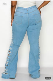 LEG-   {The Map} Medium Ripped Side Flared Jeans PLUS SIZE 1X 2X 3X