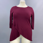 35 SQ-B {Hidden Beauty} Maroon Overlay Hem Tunic PLUS SIZE XL 2X 3X