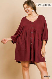 59 SQ-A {Simply The Best} Umgee Merlot Waffle Knit Dress PLUS SIZE XL 1X 2X