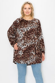 64 PLS-H {No Matter} Chocolate/Black Leopard Print Top EXTENDED PLUS SIZE 3X 4X 5X