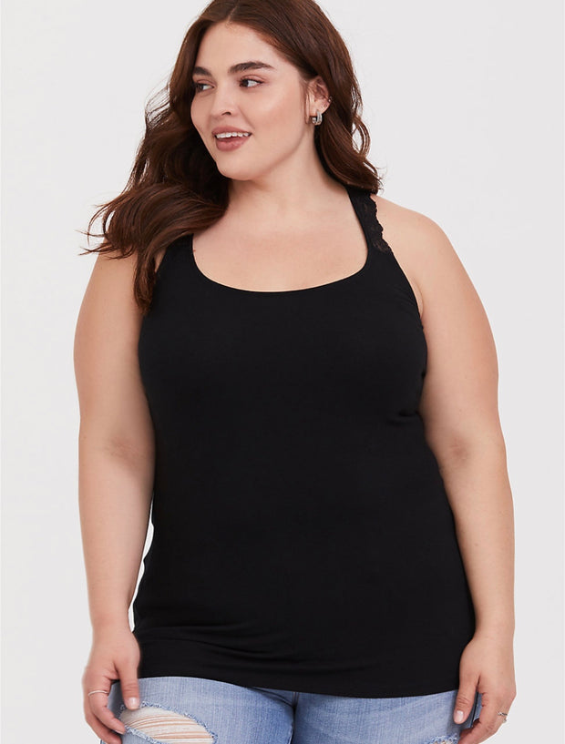 BIN-51 TK {Be Inspired}  Black Ribbed Racer Back Tank PLUS SIZE XL 2X 3X