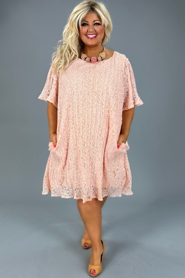 21 SD-A {Made Me Blush} Peach Lined Lace Dress PLUS SIZE XL 2X 3X