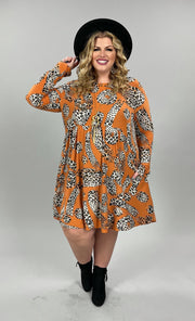 28 OR 37 PLS-C {Caught Up}  Orange Leopard Babydoll Dress PLUS SIZE 1X 2X 3X