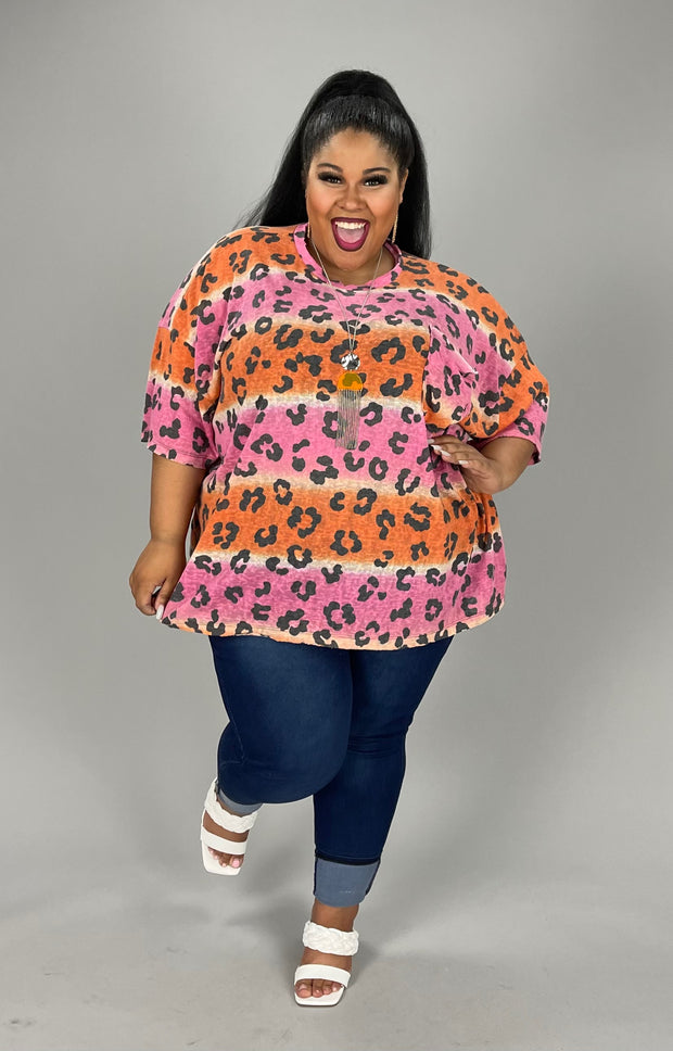 28 PSS-B {In Another Life} Pink/Orange  Animal Print Top PLUS SIZE 1X 2X 3X