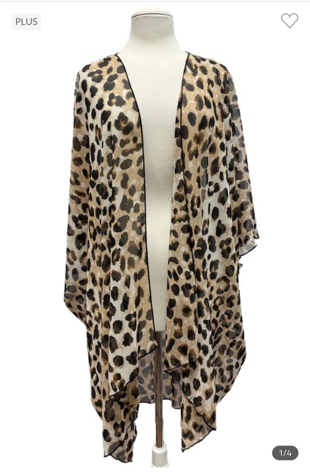 79 OT-B {Jungle Escape} Brown Leopard Print Kimono EXTENDED PLUS SIZE 3X 4X 5X