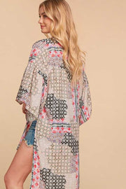 19 OT-R {Delicately Delivered} Charcoal Coral Print Kimono PLUS SIZE XL 2X 3X