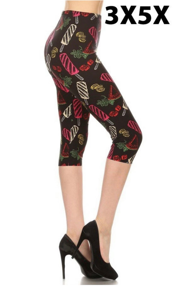 LEG-62 {Outshine} Popsicle & Watermelon Butter Soft Capri Leggings EXTENDED PLUS SIZE 3X/5X