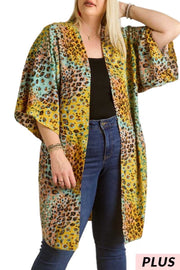 11 OT-H {Tangible Love} Mint Leopard Print Kimono PLUS SIZE XL 2X 3X