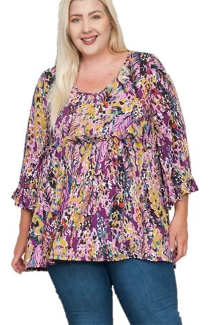 62 PQ-J {Strong And Beautiful} Purple Floral Babydoll Top EXTENDED PLUS SIZE 3X 4X 5X