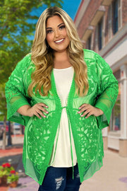 58 OT-T {Never Miss A Beat} "Umgee" Kelly Green Lace Kimono PLUS SIZE XL 1X 2X