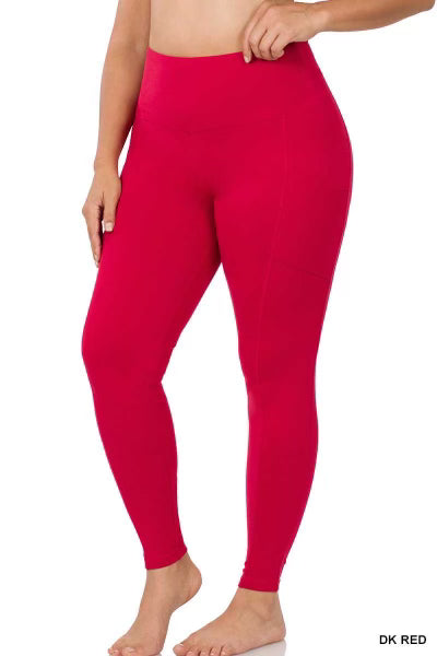 LEG-Z {Gym Code} Dk Red Cotton Pocket Leggings PLUS SIZE 1X 2X 3X