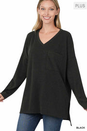 94 SLS-O {All On You} Black Melange Jacquard V-Neck Top SALE!!! PLUS SIZE 1X 2X 3X