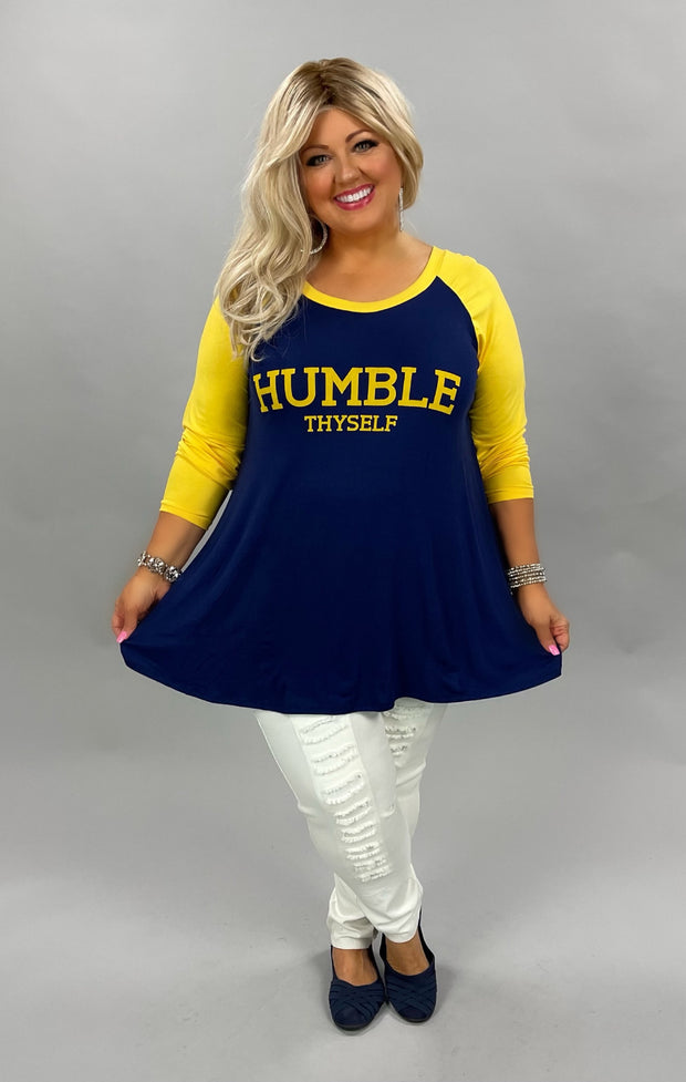 27 GT-B {Humble Thyself} Gold & Navy Graphic Tee CURVY BRAND EXTENDED PLUS SIZE 1X 2X 3X 4X 5X 6X