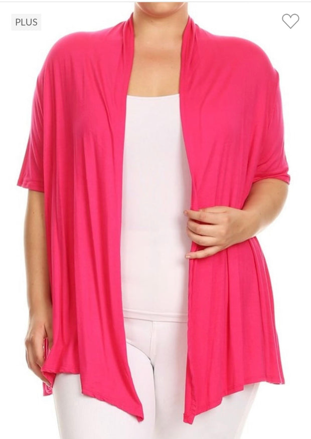 11 OT-A {Splendid Day} Fuchsia Short Sleeve Cardigan PLUS SIZE 1X 2X 3X