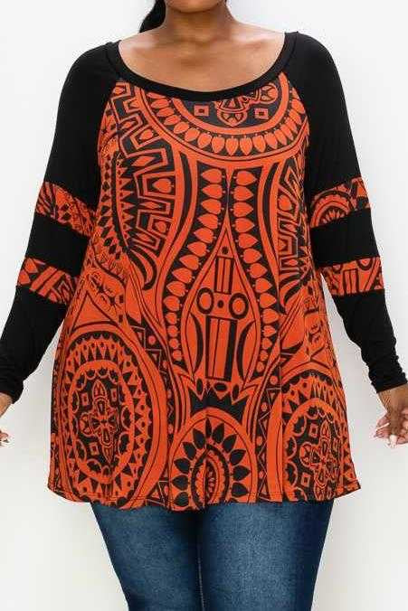 54 CP-Z {In The Light} Rust/Black Print Tunic EXTENDED PLUS SIZE 4X 5X 6X
