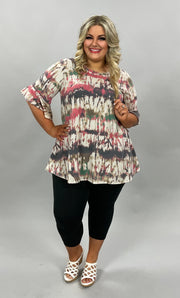 49 PSS-J {Have Mercy}***SALE*** Beige Red Grey Abstract Print Tunic PLUS SIZE XL 2X 3X